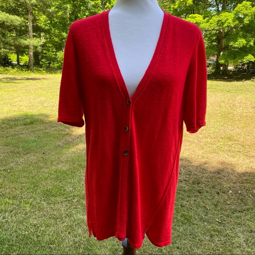 J. JILL SWEATER CARDIGAN RED SLUB KNIT SHORT SLEEVE V-NECK SIZE MP PETITE